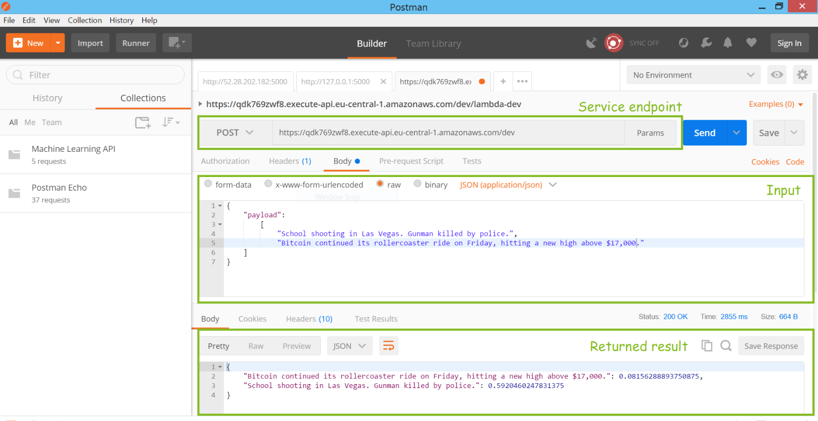 Testing the service with Postman